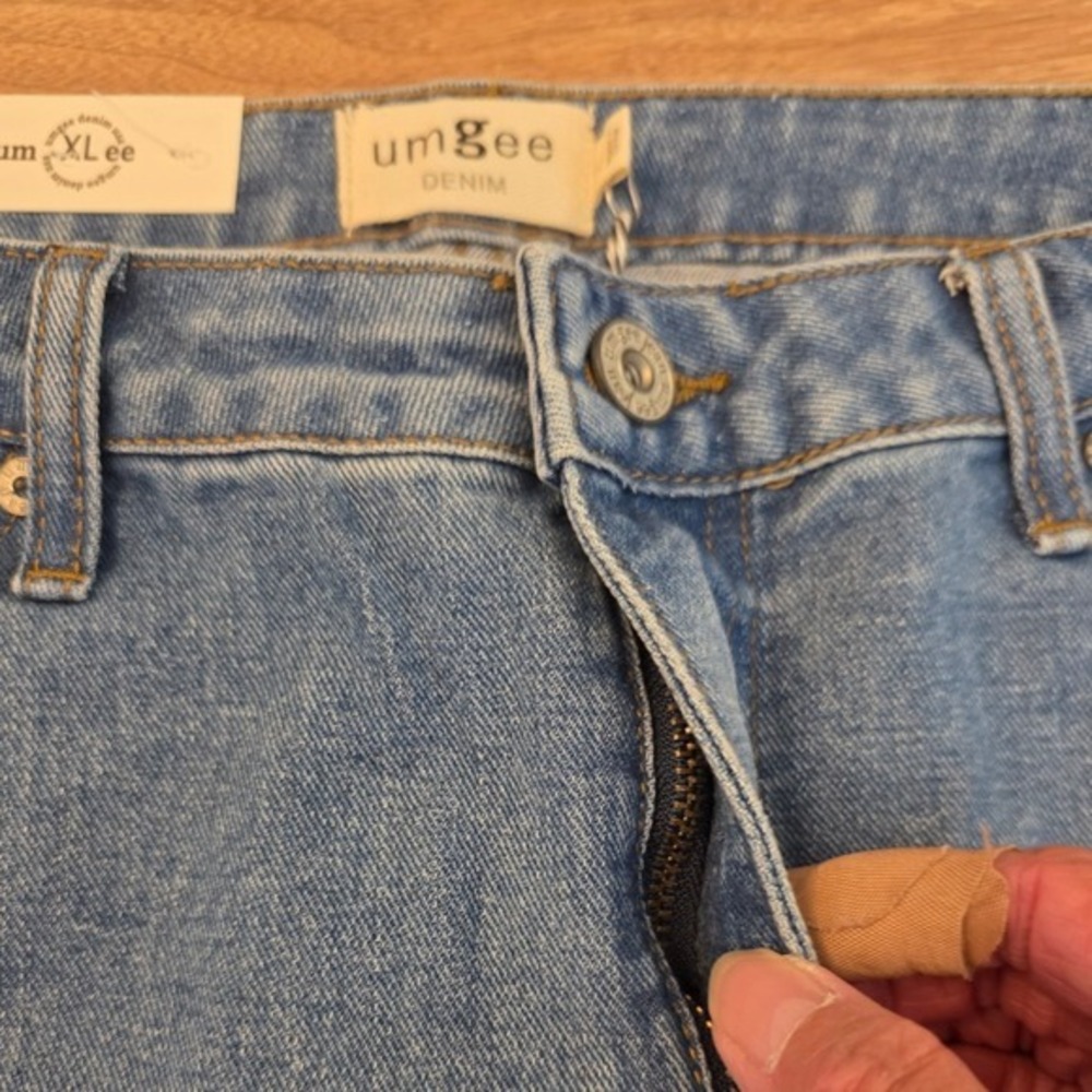 Umgee Red Piper Denim Skirt Womens XL Blue Embroidered Bird Floral Frayed Mini - Picture 11 of 17